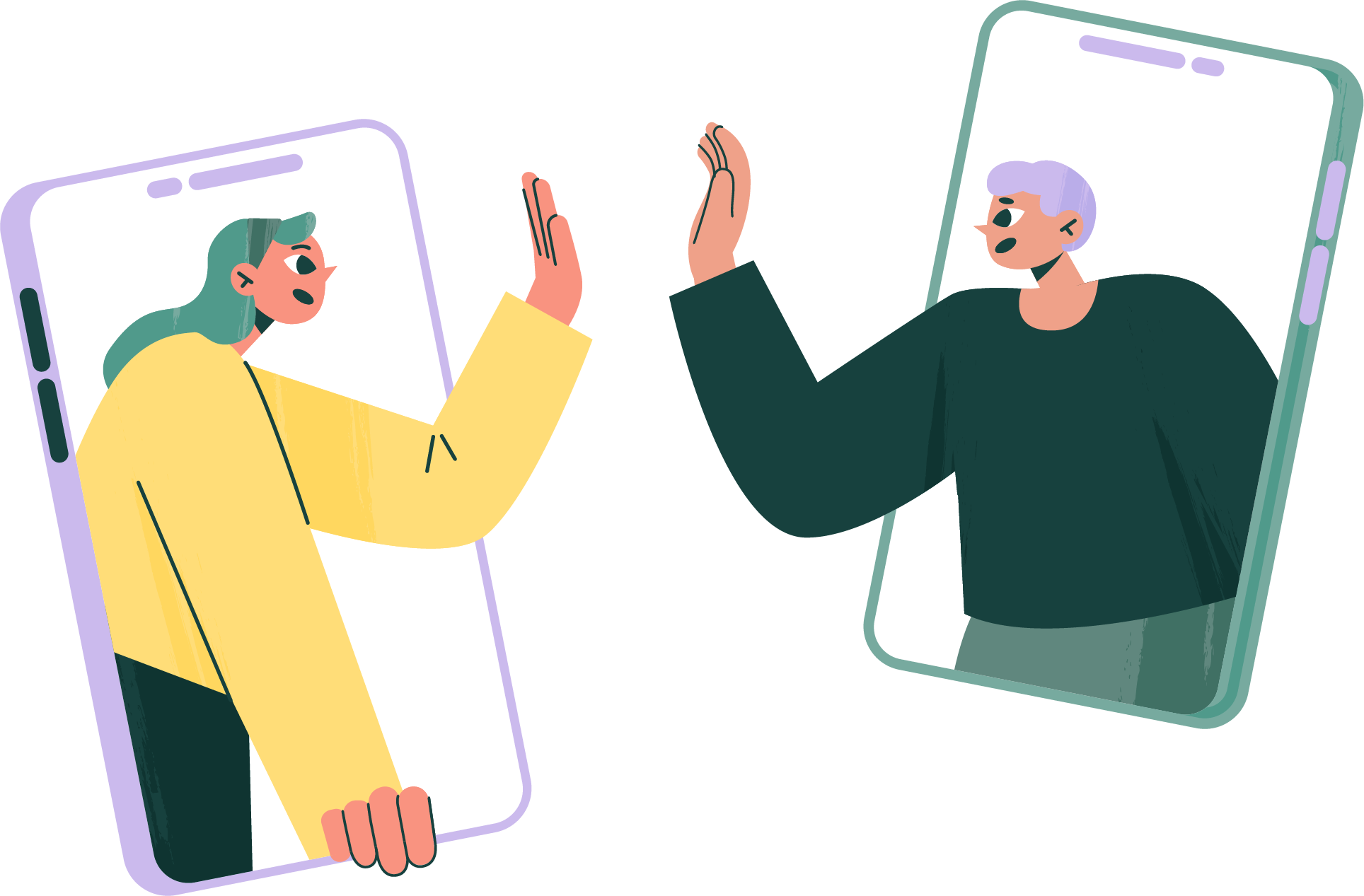 Illustration of two people saying hi