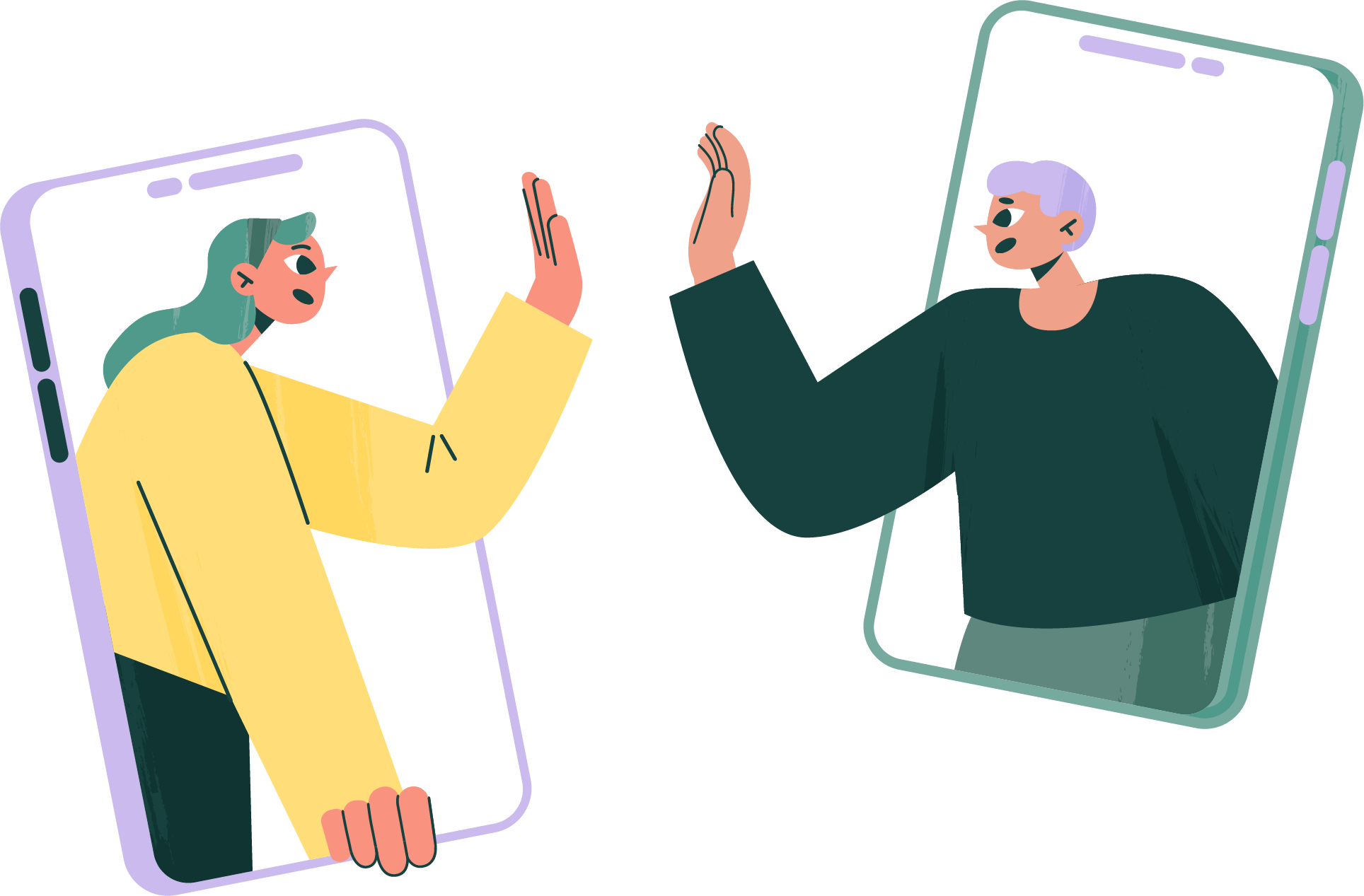 Illustration of two people saying hi